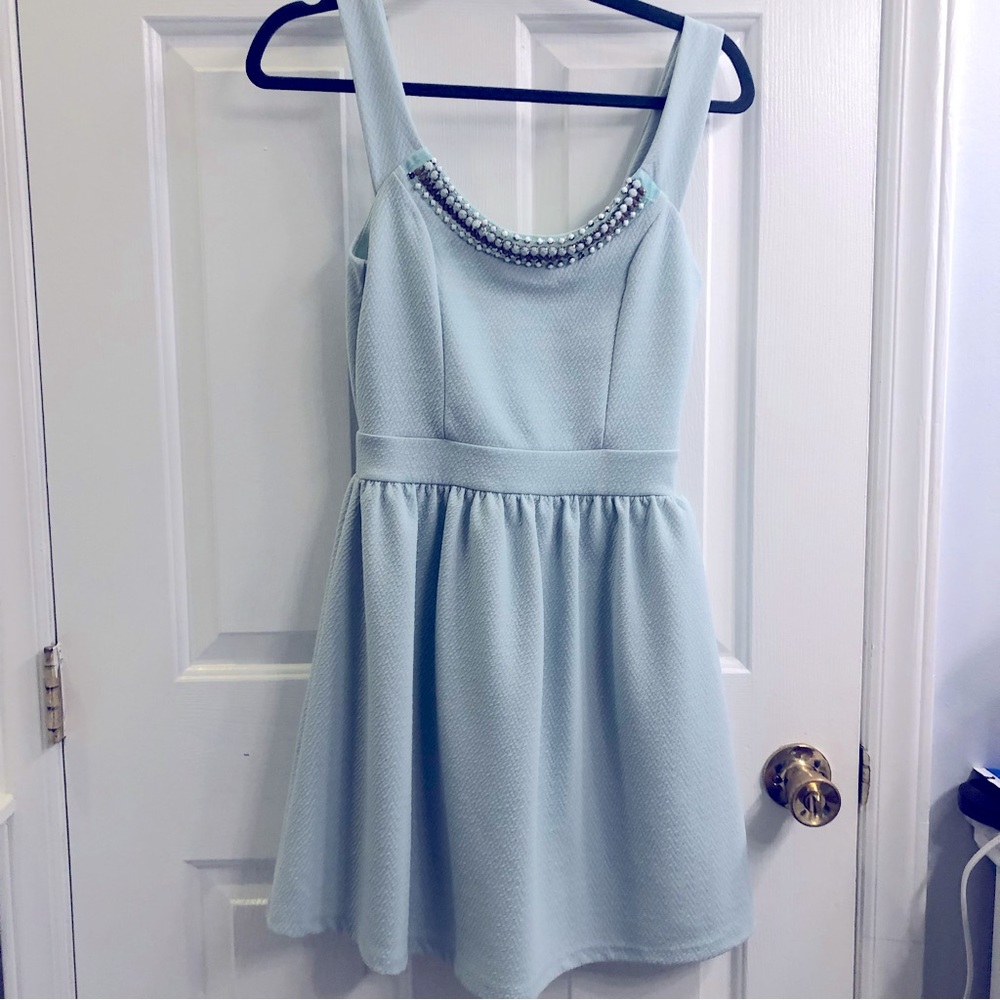 Just Me | size S | light seafoam mint fit and fare dress with beaded collar